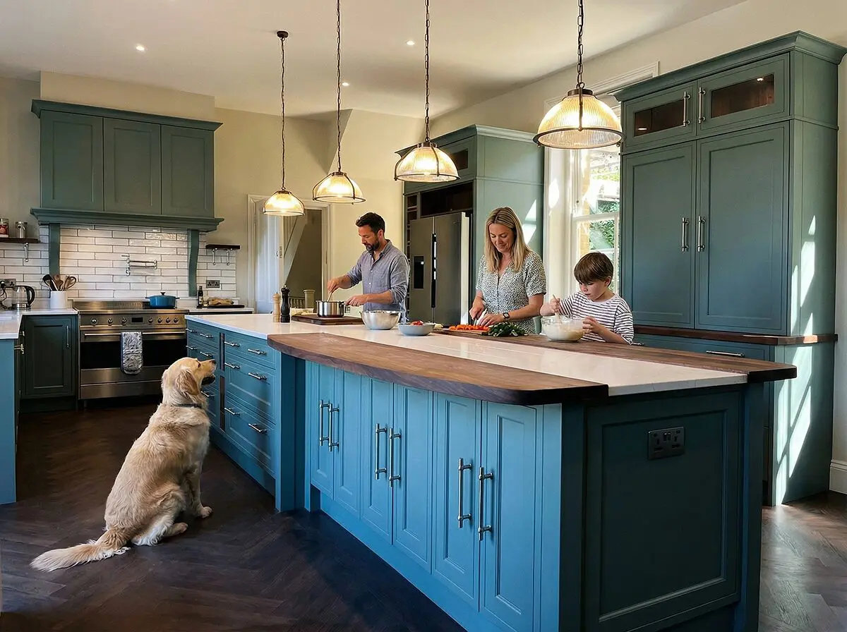 Large luxury bespoke kitchen with 6 metre island and breakfast pantry