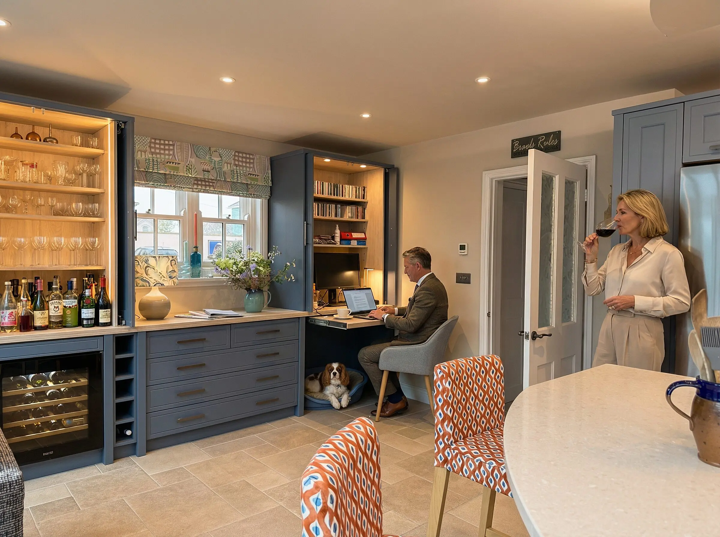 Study and drinks cabinet in this contemporary kitchen